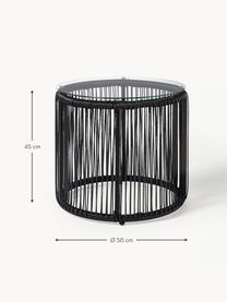 Beistelltisch Bahia aus Kunststoff-Geflecht, Tischplatte: Glas, Gestell: Aluminium, pulverbeschich, Schwarz, Ø 50 x H 45 cm
