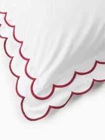 Housse de couette en percale de coton avec ourlet ondulé Atina, Blanc, rouge, larg. 200 x long. 200 cm