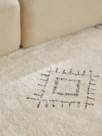 Ručně tkaný kulatý bavlněný koberec s třásněmi Fionn, Světle béžová, černá, Ø 150 cm (velikost M)