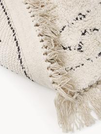 Alfombra redonda artesanal de algodón con flecos Flonn, Beige, negro, Ø 150 cm (Tamaño M)