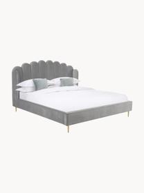 Gestoffeerd fluwelen bed Glamour, Frame: massief grenenhout, Poten: vermessingd metaal, Bekleding: fluweel (polyester), Fluweel grijs, 160 x 200 cm