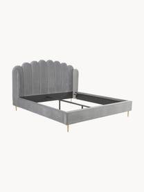 Gestoffeerd fluwelen bed Glamour, Frame: massief grenenhout, Poten: vermessingd metaal, Bekleding: fluweel (polyester), Fluweel grijs, 160 x 200 cm