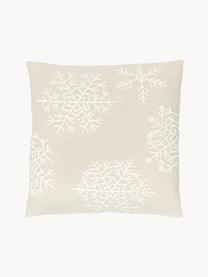 Copricuscino ricamato Snowflake, 100% cotone, Beige, bianco crema, Larg. 45 x Lung. 45 cm