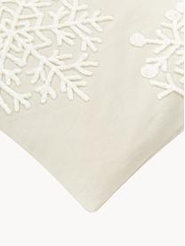 Funda de cojín bordada Snowflake, 100% algodón, Beige, blanco crema, An 45 x L 45 cm