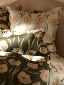 Housse de couette en satin de coton bio Aimee de Candice Gray, Vert, beige, larg. 140 x long. 200 cm