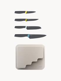 Messer Door Store mit Aufbewahrungsregal, 5er-Set, Messer: Edelstahl, gebürstet, Griffe: Silikon Die Messer sind a, Hellbeige, Grün- und Blautöne, Set mit verschiedenen Größen