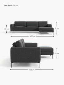 Ecksofa Cucita (4-Sitzer), Bezug: Webstoff (100% Polyester), Gestell: Massives Kiefernholz, Füße: Metall, lackiert Dieses P, Webstoff Anthrazit, B 302 x T 163 cm, Eckteil rechts