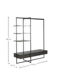 Offener Kleiderschrank Pacey, Gestell: Metall, pulverbeschichtet, Schwarz, B 150 x H 180 cm