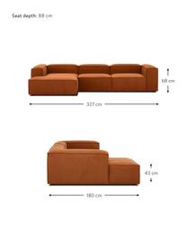 Sofá rinconera modular Lennon, Tapizado: 100% poliéster Alta resis, Estructura: madera de pino maciza, ma, Patas: plástico Las patas están , Tejido terracota, An 327 x F 180 cm, chaise longue izquierda