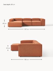 Sofá rinconera modular Lennon, Tapizado: 100% poliéster Alta resis, Estructura: madera de pino maciza, ma, Patas: plástico Las patas están , Tejido terracota, An 327 x F 180 cm, chaise longue izquierda