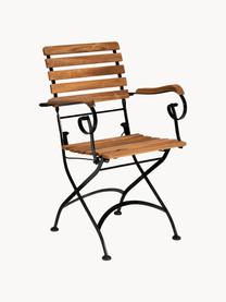 Sillas plegables con reposabrazos de exterior Parklife, 2 uds., Asiento: madera de acacia aceitada, Estructura: metal galvanizado con pin, Negro, madera de acacia, An 59x F 52 cm