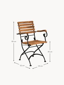 Garten-Klappstühle Parklife mit Armlehnen, 2 Stück, Sitzfläche: Akazienholz, geölt, Gestell: Metall, verzinkt, pulverb, Schwarz, Akazienholz, B 59 x T 52 cm