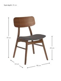 Holzstühle Selia, 2 Stück, Gestell: Massives Gummibaumholz, W, Bezug: Polyester, Dunkelgrau, Dunkelbraun, B 48 x T 53 cm