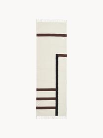 Handgewebter Kelim-Läufer Wyoming, 100% Bio-Baumwolle, GOTS-zertifiziert, Cremeweiß, Schwarz, Braun, B 80 x L 200 cm