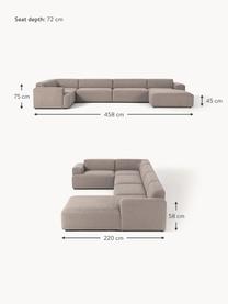 Salon lounge XL Melva, Tissu taupe, larg. 458 x prof. 220 cm, dossier à gauche