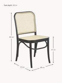 Silla de madera con tejido vienés Franz, Estructura: madera de haya maciza, Negro, beige, An 48 x Al 89 cm