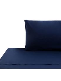 Set biancheria da letto con lenzuolo in cotone blu scuro Lenare, Fronte e retro: blu scuro, 150 x 290 cm + 1 federa 50 x 80 cm