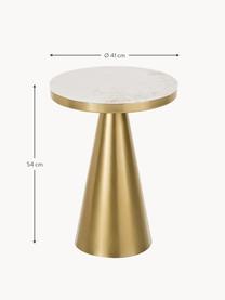 Table d'appoint ronde Zelda, Couleur dorée, blanc, marbré, Ø 41 x haut. 54 cm