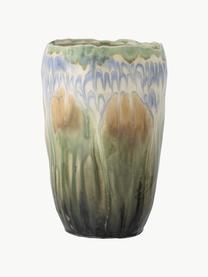 Handgefertigte Vase Mahasti, H 26 cm, Steingut, Grün, Blau, Beige, Ø 17 x H 26 cm