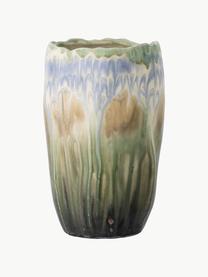 Handgefertigte Vase Mahasti, H 26 cm, Steingut, Grün, Blau, Beige, Ø 17 x H 26 cm