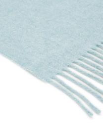 Plaid in lana leggero con finitura a frange Patriciu, 100% lana, Verde blu, Larg. 130 x Lung. 170 cm