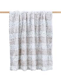 Plaid cocooning fausse fourrure Vilnius, 100 % polyester, Couleur crème, gris, blanc, larg. 125 x long. 150 cm