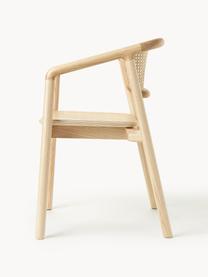 Silla con reposabrazos con tejido vienés Gali, Estructura: madera de fresno maciza c, Asiento: contrachapado de madera d, Madera de fresno, beige, An 56 x F 55 cm