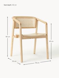Krzesło z podłokietnikami z plecionką wiedeńską Gali, Stelaż: lite drewno jesionowe lak, Drewno jesionowe, beżowy, S 56 x G 55 cm