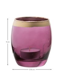 Teelichthalter-Set Jolina, 4-tlg., Glas, lackiert, Windlichter: Violetttöne, transparentRand: Goldfarben, Ø 8 x H 9 cm