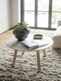 Table basse ronde en travertin Taransay, Beige clair Travertin, bois de chêne, Ø 90 cm