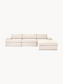 Modulares Sofa Russell (4-Sitzer) mit Hocker, mit abnehmbaren Bezügen, Bezug: 100% Baumwolle Der strapa, Gestell: Massives Kiefernholz, Spe, Füße: Kunststoff Dieses Produkt, Webstoff Hellbeige, B 309 x T 206 cm