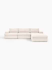 Modulares Sofa Russell (4-Sitzer) mit Hocker (links/rechts), Bezug: 100% Baumwolle Der strapa, Gestell: Massives Kiefernholz, Spe, Füße: Kunststoff Dieses Produkt, Webstoff Hellbeige, B 309 x T 206 cm