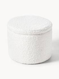 Pouf en tissu bouclé avec rangement Alida, Peluche blanc crème, Ø 50 x haut. 42 cm