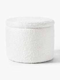 Pouf in tessuto teddy con vano contenitore Alida, Rivestimento: teddy (100% poliestere) C, Teddy bianco crema, Ø 50 x Alt. 42 cm