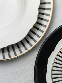 Snídaňové talíře s pruhovaným vzorem a zlatým okrajem Pluto Loft, 4 ks, Porcelán, Černá, bílá, Ø 21 cm, V 2 cm