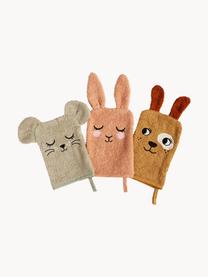 Washandje Animals, set van 3, 100% katoen, Lichtbruin, perzik, lichtbeige, B 15 x L 21 cm