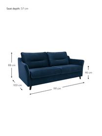 Sofa rozkładana z aksamitu Loft (3-osobowa), Tapicerka: 100% aksamit poliestrowy, Nogi: metal lakierowany, Granatowy, S 191 x G 100 cm