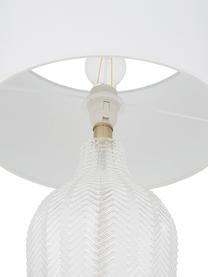 Grosse Tischlampe Sue mit Glasfuss, Lampenschirm: Textil, Lampenschirm: WeissLampenfuss: Transparent, Messing, gebürstet, Ø 33 x H 55 cm