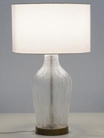 Lampada da tavolo Sue, Paralume: tessuto, Base della lampada: vetro, metallo ottonato, Paralume: bianco Base della lampada: trasparente, ottone spazzolato, Ø 33 x Alt. 55 cm