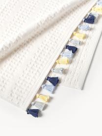 Toalla de terciopelo con flecos Tallulah, tamaños diferentes, Blanco crema, tonos azules y amarillos, Toalla tocador, An 30 x L 50 cm, 2 uds.