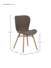 Gestoffeerde stoelen Batilda in kaki, 2 stuks, Bekleding: polyester, Poten: gelakt en geolied massief, Geweven stof kaki, eikenhout, B 47 x D 53 cm