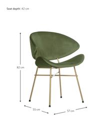 Čalúnená stolička s velúrovým vodoodolným poťahom Cheri, Zelená, mosadzné odtiene, Š 57 x H 55 cm