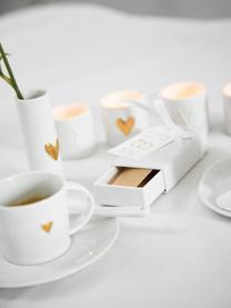 Espressotasse Heart mit Untertasse aus Porzellan, Porzellan, glasiert, Weiss, Goldfarben, Ø 6 x H 5 cm, 80 ml