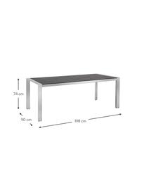 Mesa de comedor para exterior Inez, 198 x 90 cm, Estructura: aluminio satinado, Tablero: laminado de celulosa impr, Plateado, gris, An 198 x F 90 cm