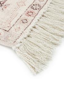 Tapis ethnique en coton avec franges Tanger, Couleur crème, terra cuite