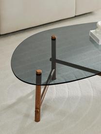 Mesa de centro Pond, Tablero: vidrio templado, Estructura: madera de roble maciza, Madera de nogal oscura, An 114 x F 62 cm