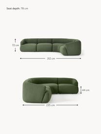 Modulares Bouclé-Ecksofa Sofia (4-Sitzer), Bezug: Bouclé (100 % Polyester) , Gestell: Fichtenholz, Spanplatte, , Bouclé Dunkelgrün, B 312 x T 235 cm