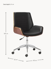 Chaise de bureau en cuir synthétique Rouven, hauteur ajustable, Cuir synthétique noir, bois, larg. 60 x prof. 52 cm