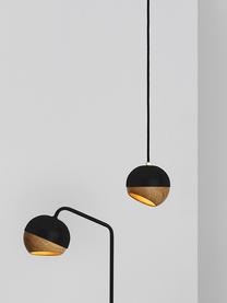 Lámpara de techo pequeña Ray, Anclaje: plástico, Cable: cubierto en tela, Negro, madera de roble, Ø 12 x Al 10 cm