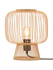 Boho tafellamp Cango van bamboehout, Lampenkap: bamboe, Beige, zwart, Ø 30 x H 30 cm